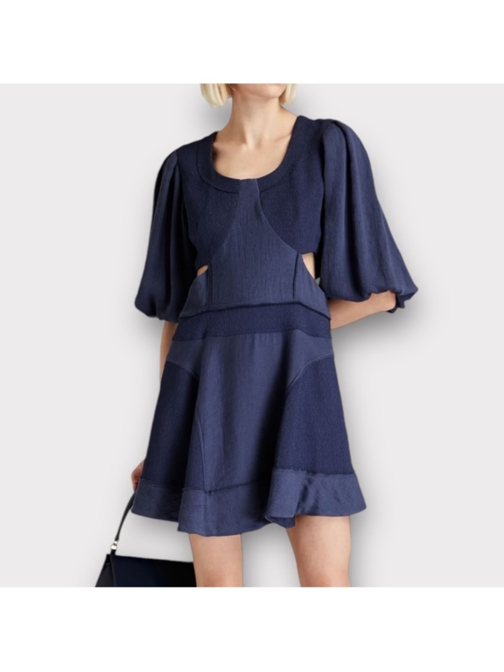 Jonathan Simkhai Navy Puff-Sleeve Mini Dress - Picture 1 of 5